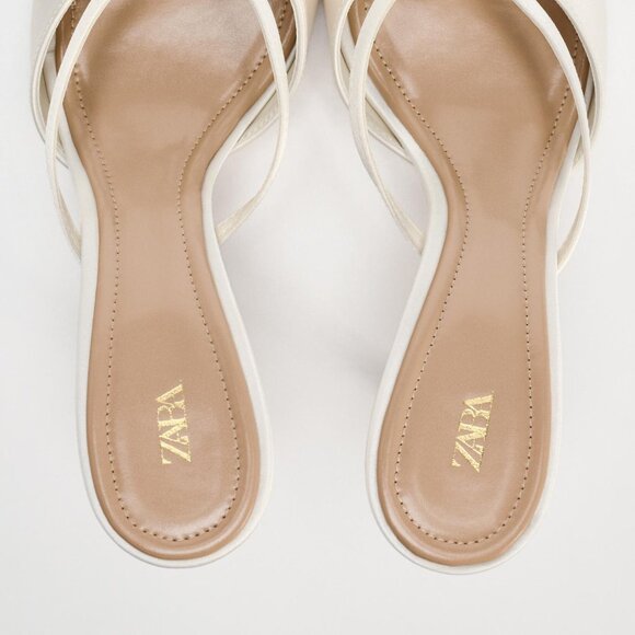New ZARA FAUX PEARL HEELED SANDALS WHITE SIZE 6.5 - Picture 5 of 6